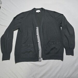 Jack Spade Cardigan sweater Mens‎ Large Black  Wool Elbow Patch Contrast Placket